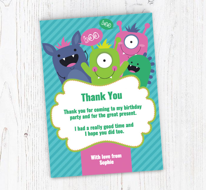 monster bash thank you cards