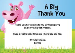 pink hippo waving thank you cards