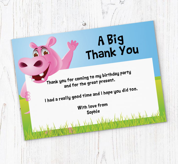 pink hippo waving thank you cards