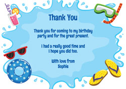 swimming splash thank you cards