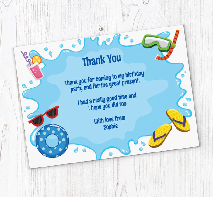 swimming splash thank you cards