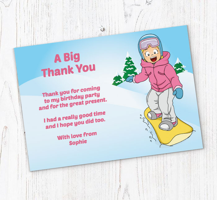 girls snowboarding thank you cards