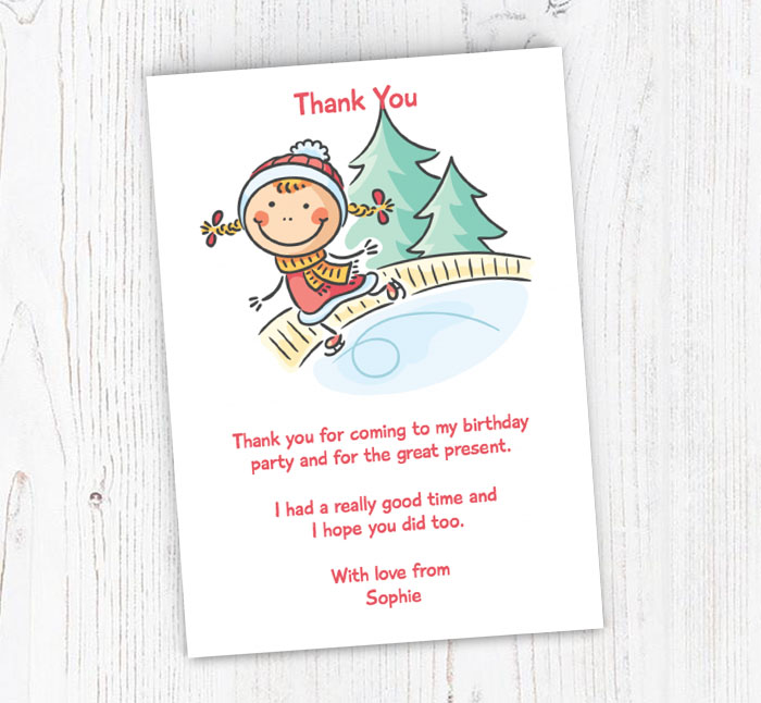 little girl ice skating thank you cards