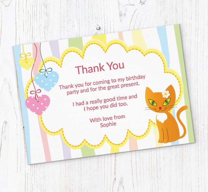 kitten and hearts thank you cards