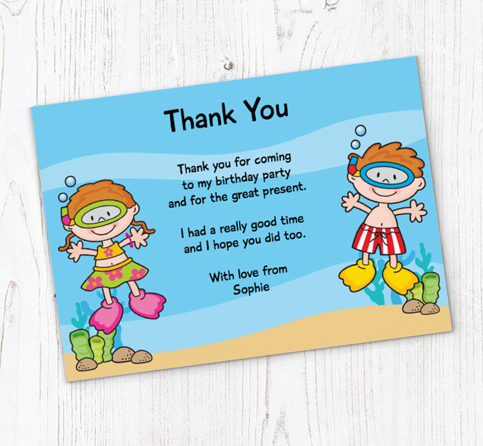 snorkeling children thank you cards