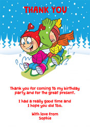 girl and boy sledging thank you cards