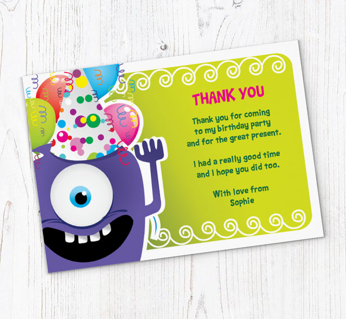purple monster thank you cards