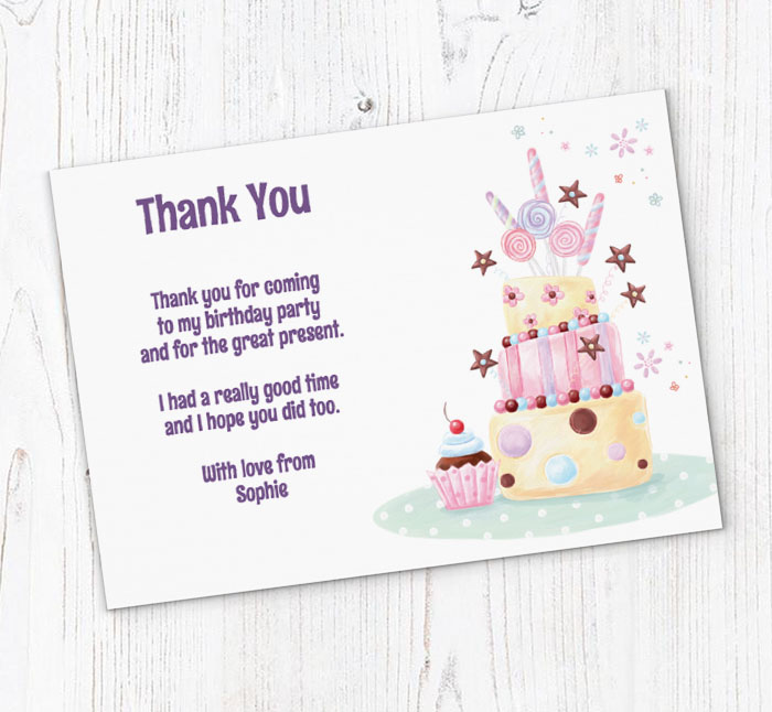 sweet birthday cake thank you cards