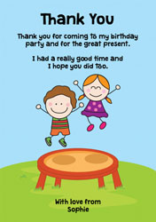 children on trampoline thank you cards