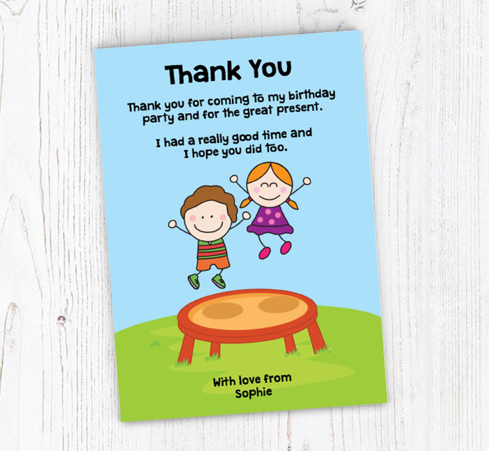 children on trampoline thank you cards