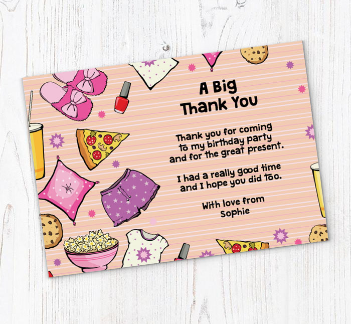 pink sleepover thank you cards