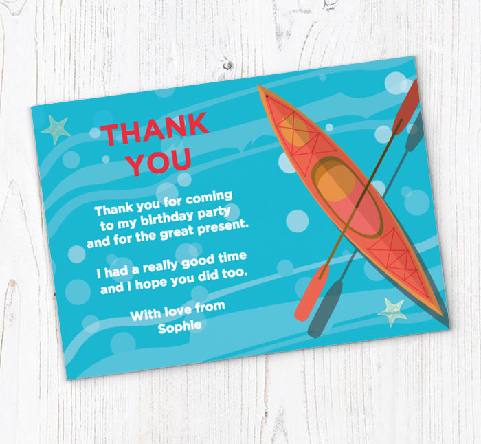 red kayak and paddle thank you cards
