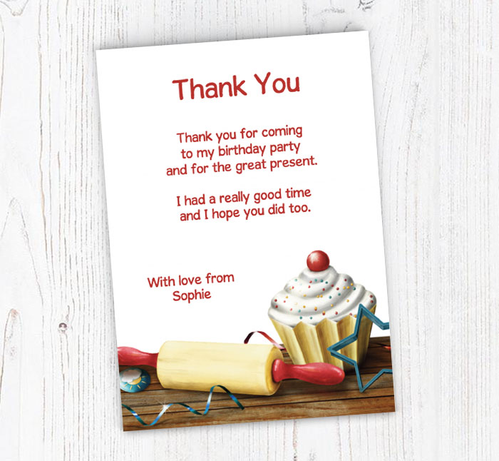 rolling pin and cupcake thank you cards