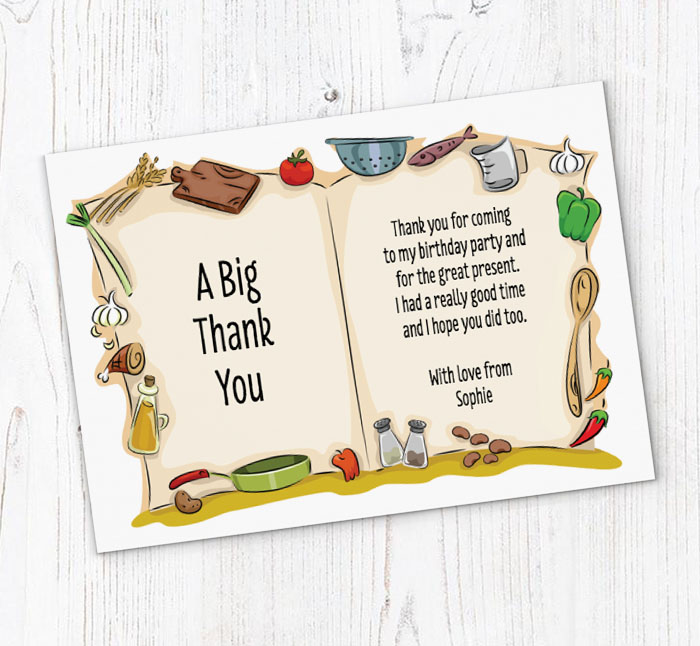 recipe book thank you cards