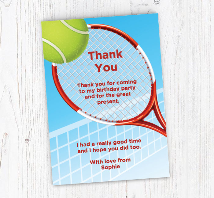tennis racket and ball thank you cards