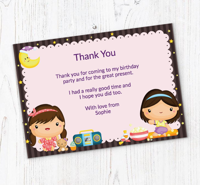 sleepover girls thank you cards