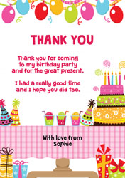 birthday party table thank you cards