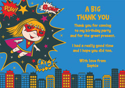 superhero girl thank you cards