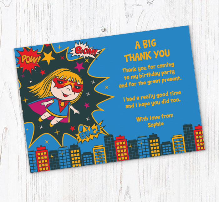 superhero girl thank you cards