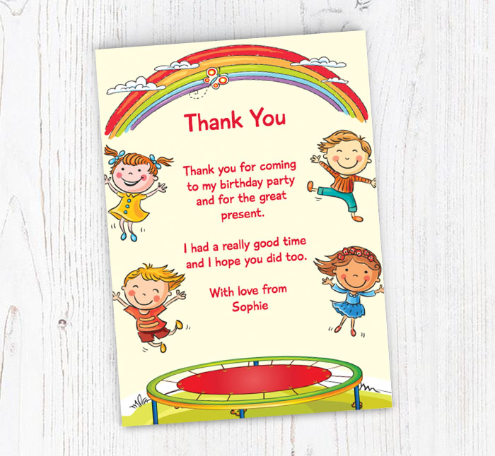 children jumping thank you cards