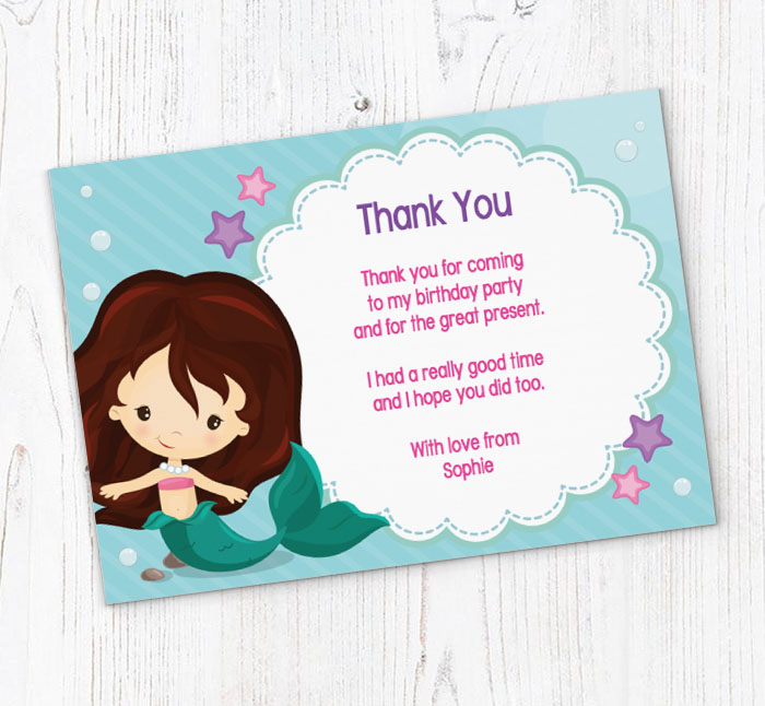 swimming mermaid thank you cards