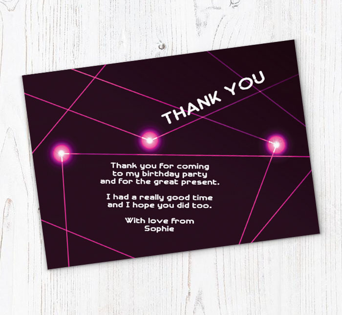 girls laser quest thank you cards