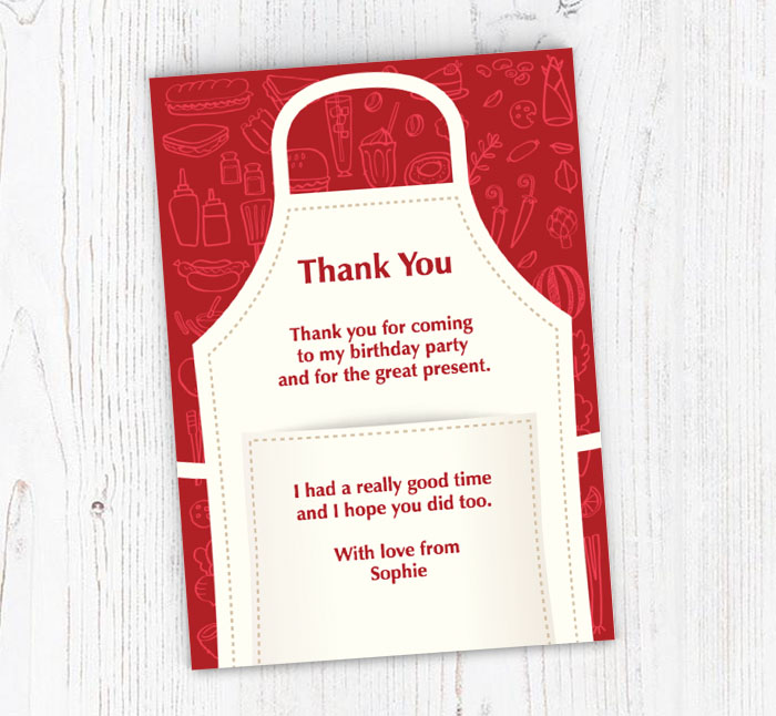 baking apron thank you cards