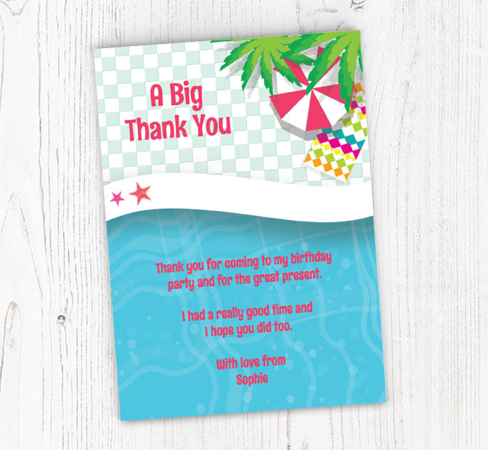 pool and palm tree thank you cards