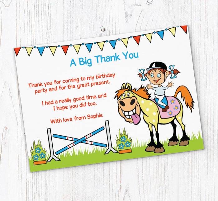 girls horse riding thank you cards