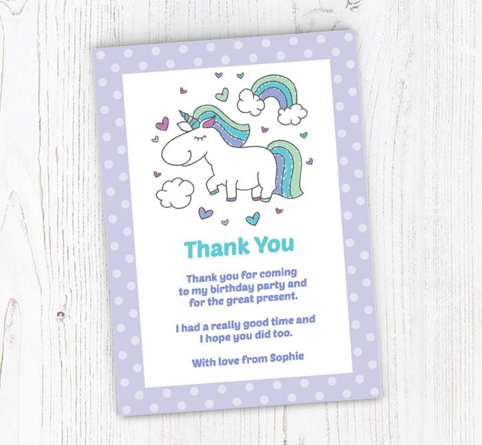 unicorn rainbow thank you cards