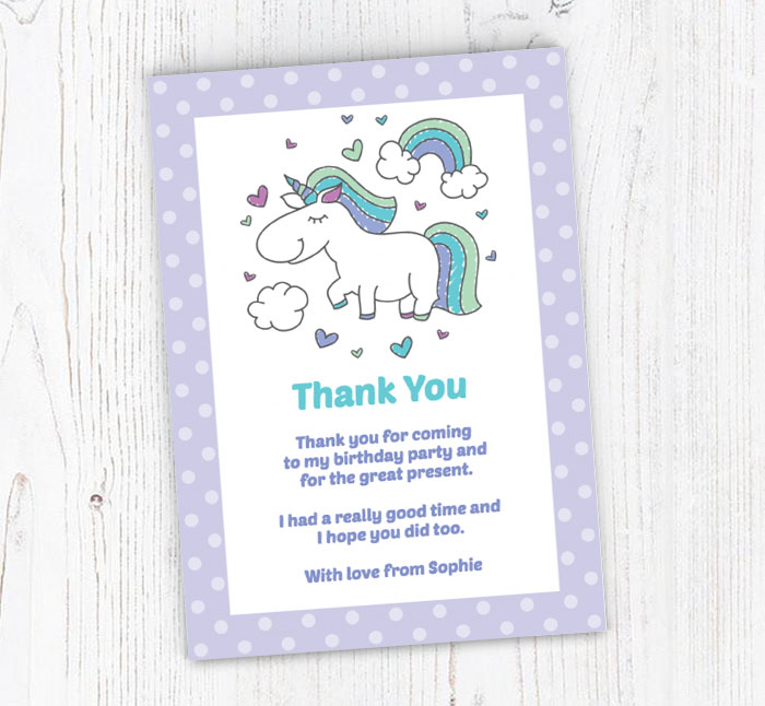 unicorn rainbow thank you cards