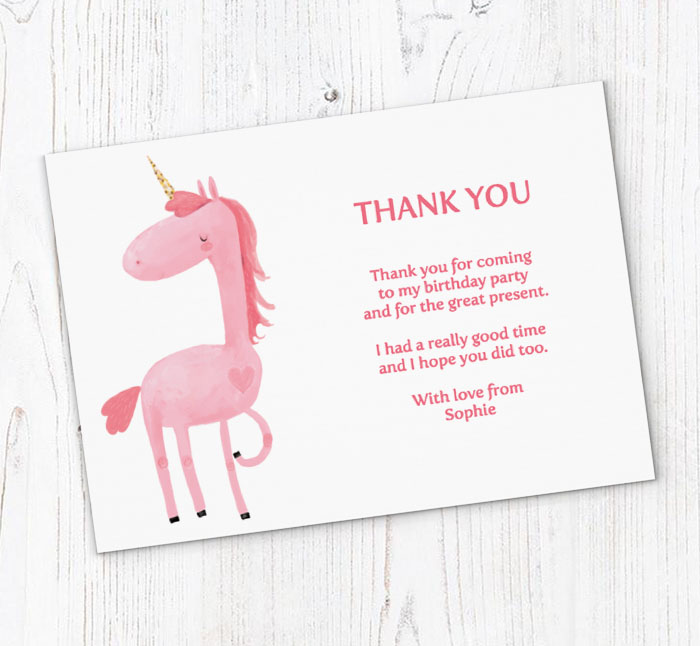 pink unicorn thank you cards