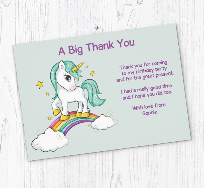 magical unicorn thank you cards