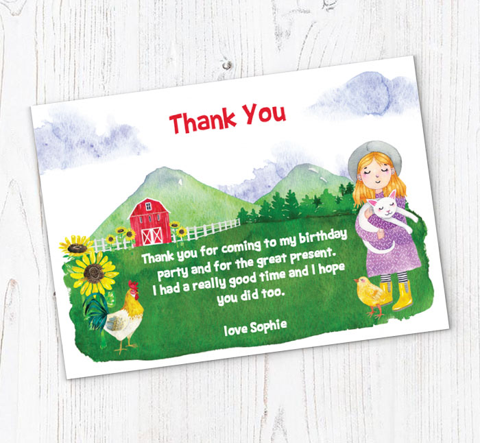 girls farm thank you cards