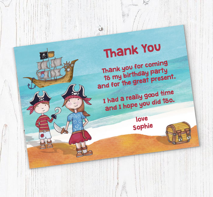 girls pirate thank you cards