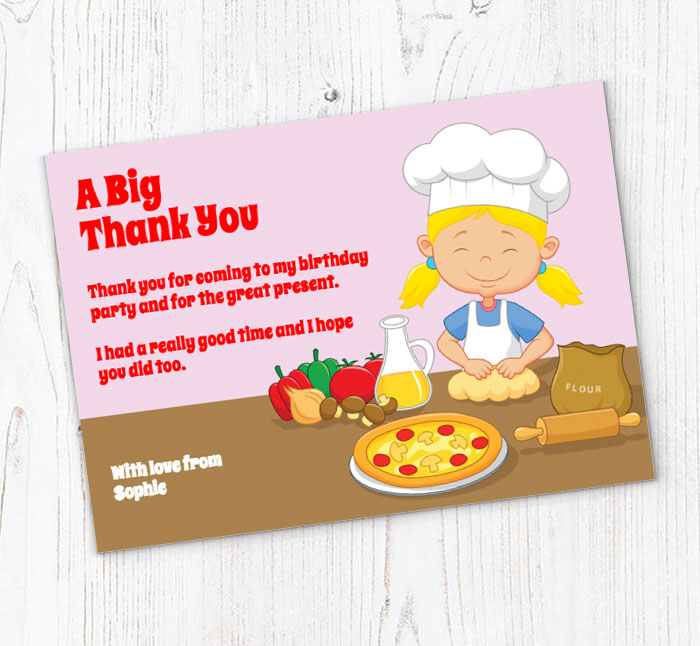 pizza making blonde thank you cards