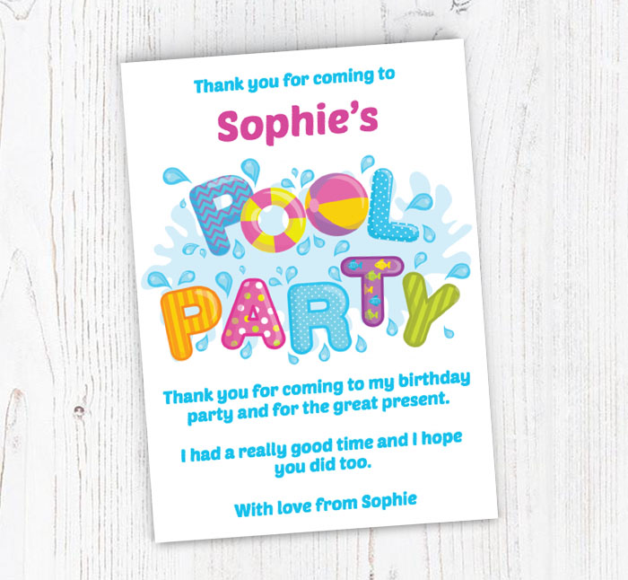 pool party thank you cards for girls