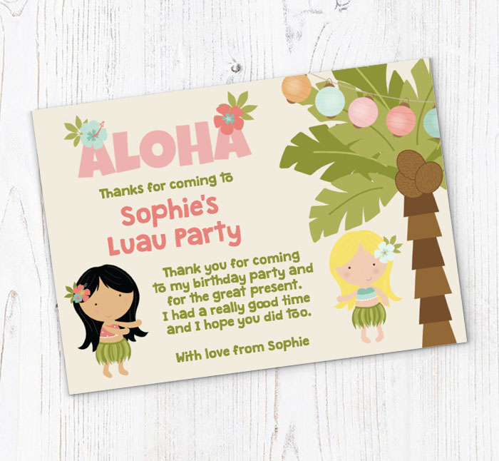 hawaiian childrens thank you cards
