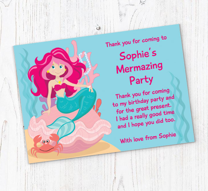 Pretty Mermaid Personalised Birthday Party Thank You Cards