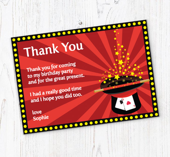magician party thank you cards
