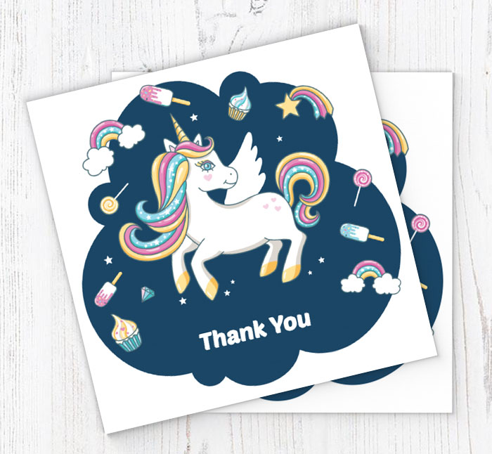 sweet unicorn thank you cards