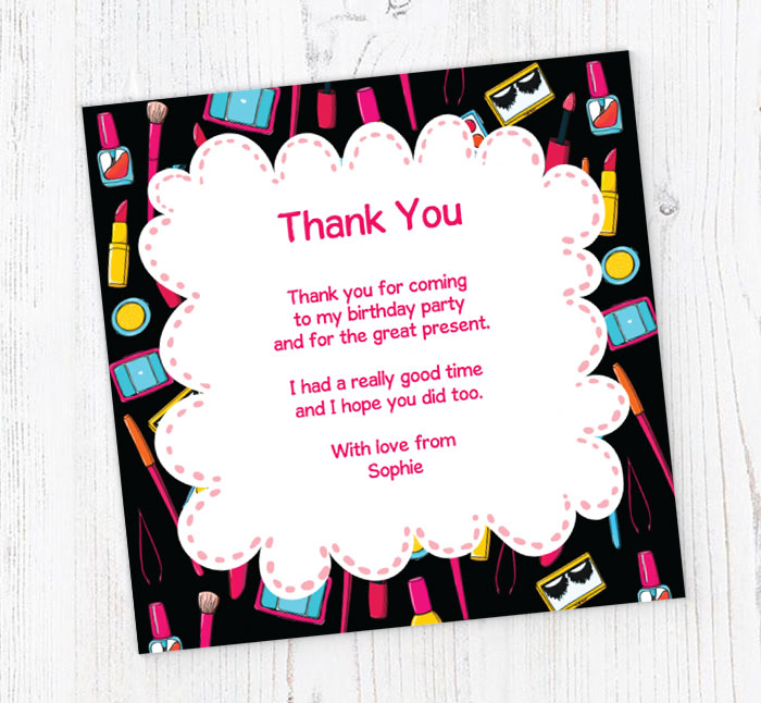 girls makeover thank you cards