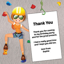girl rock climbing thank you cards