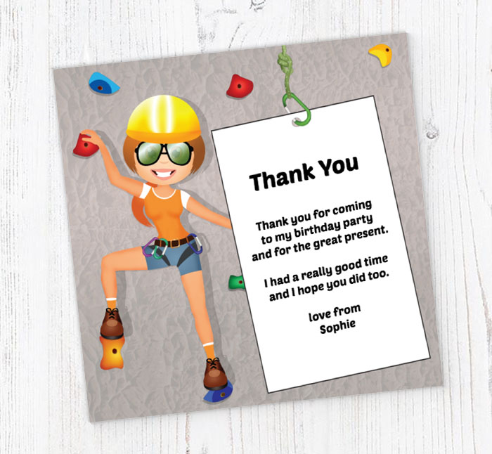 girl rock climbing thank you cards