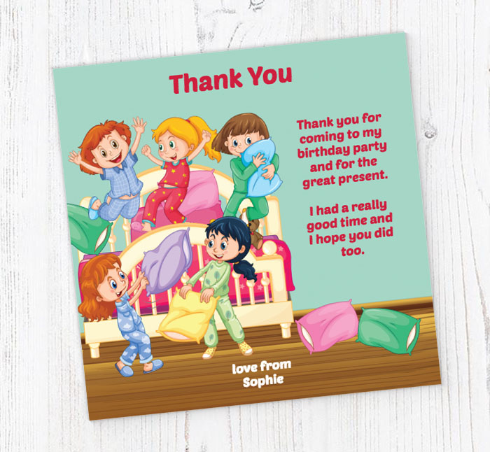 girls pajama party thank you cards