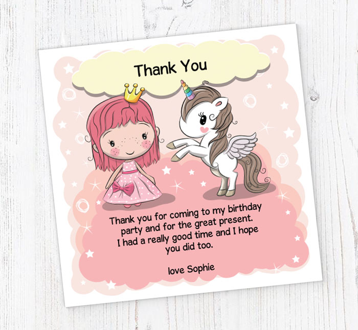 princess and unicorn thank you cards