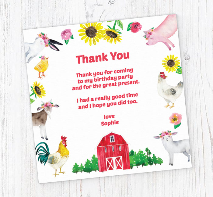 farm animals thank you cards