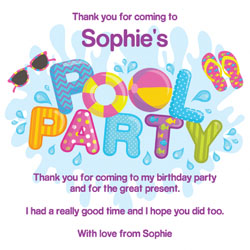 childrens pool party thank you cards