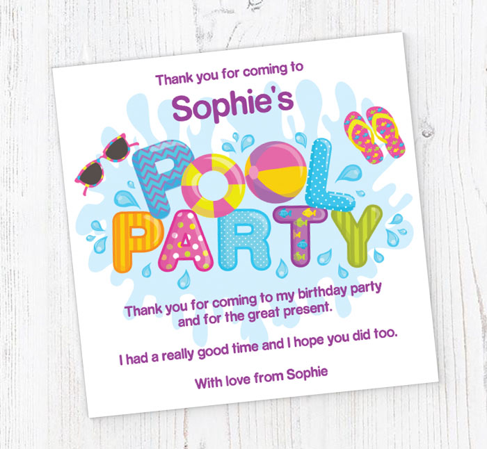 childrens pool party thank you cards