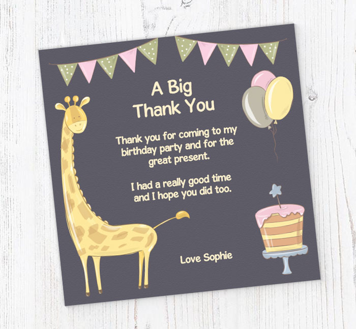 giraffe party thank you cards